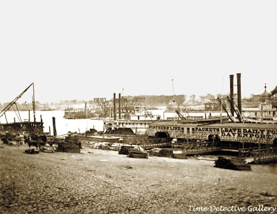 Levee Scene with Riverboats, St. Louis, Missouri -1875 - Historic Photo Print