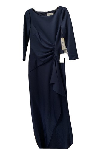 Techno Pleated Scuba Trumpet Gown Navy 
