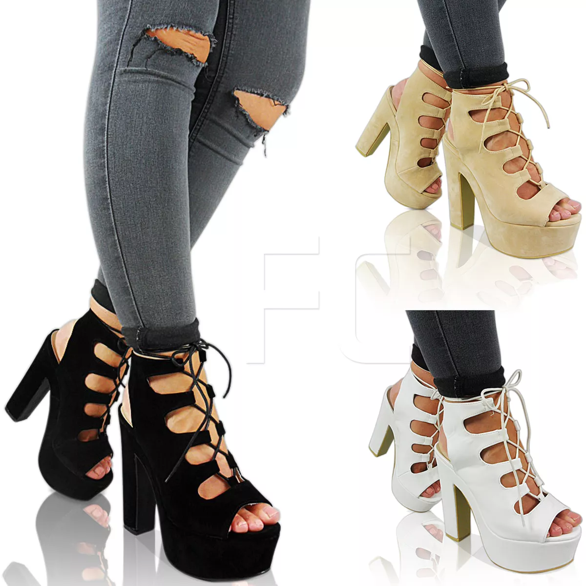 Lace up shoe shop boots peep toe