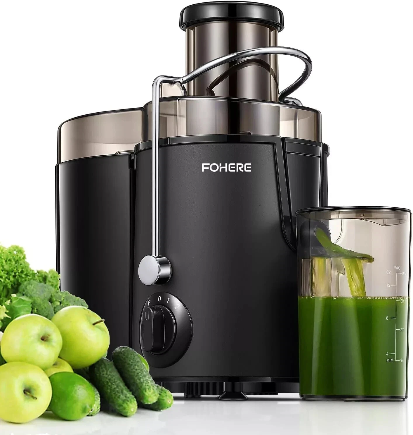 FOHERE Black Centrifugal Juicer Extractor Feed Chute fo Whole Fruit & Vegetables