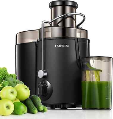 FOHERE Schwarz Zentrifugal Entsafter Extraktor Futterschacht für ganzes Obst & Gemüse