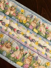 Handcrafted-Quilted Table Runner Happy Easter - Bunnies by the Dozens, NEW 2/26