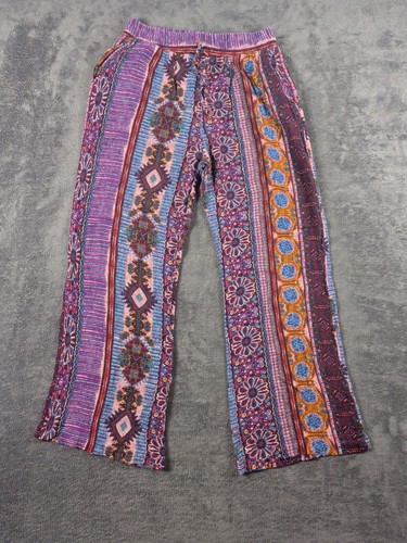 Lucy Love Size Large Wide Leg Pants Boho Multi Color Pull On