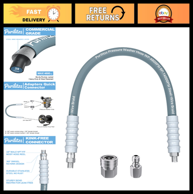 #ad 3FT 4800PSI Pressure Washer Whip Hose 3 8quot; Jumper Connector Steel Braided Swi $33.99