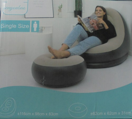 Aufblasbarer Sessel Sofa Sitzkissen Liege mit Fußhocker 2er Set+Inflatorpumpe - Bild 1 von 2