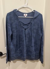 Sundry Blue Camo Lace Up Hooded Long Sleeve Pullover Size Large 3
