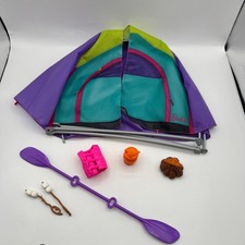 Barbie Camping Playset Purple Teal Tent Paddle Life Vest Fire Marshmallows Lot
