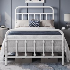3ft Single Bed Frame Vintage Iron Platform Bed with High Headboard and Footboar