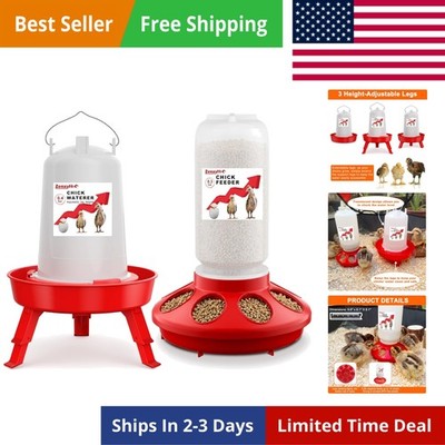 2-in-1 Chick Starter Set: 0.3 Gal Feeder & 0.4 Gal Waterer with Adjustable Le...