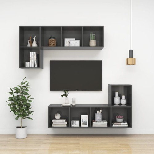 Wall-mounted TV Cabinet High Gloss Grey 37x37x142.5 cm Engineered Wood 05497 - Picture 9 of 10