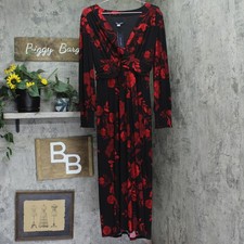 Tommy Hilfiger Surplice-Neck Long Sleeve Smocked Midi Dress Black / Scarlet 8