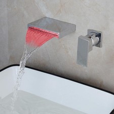 LED Bathroom Basin Tub Waterfall Mixer Faucets Chrome Wall Mounted 1 Handle Taps