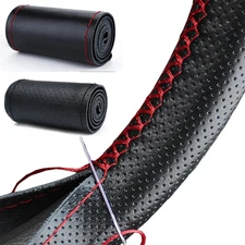 Genuine Leather Steering Wheel Cover DIY Braid Stitch On Wrap for 37-38cm Car