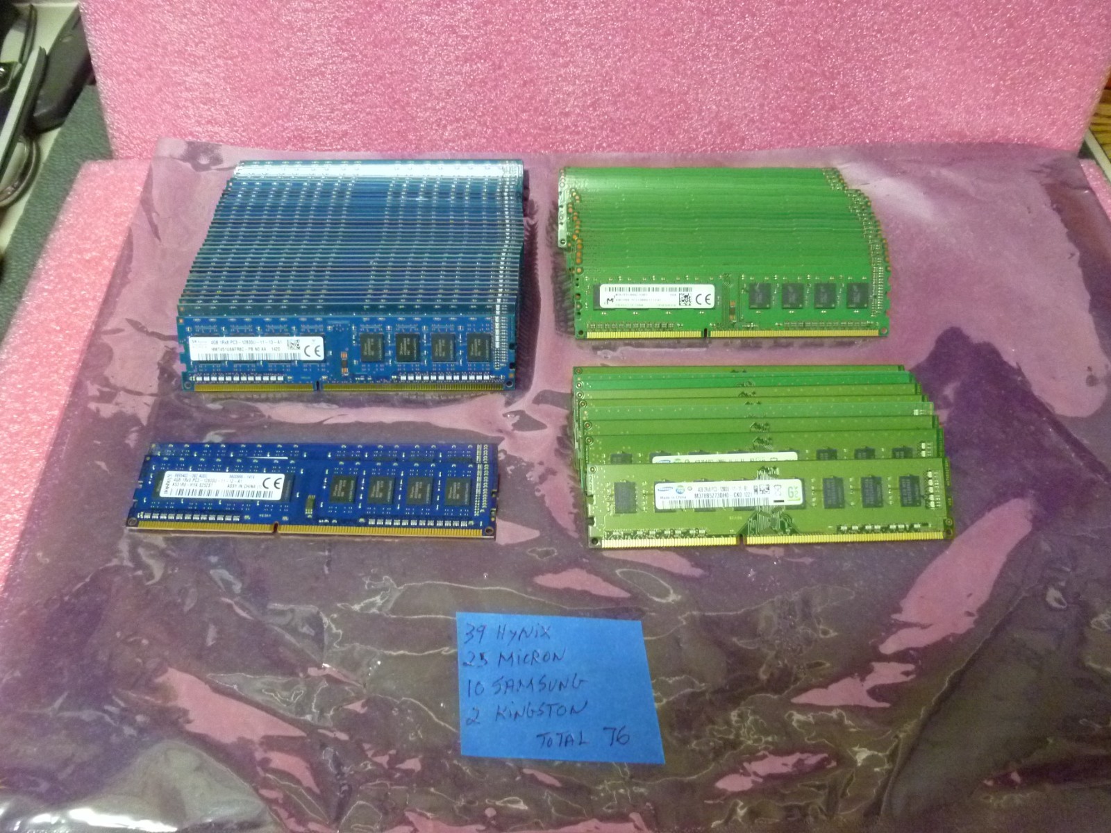 LOT OF 76 MIX HYNIX/SAMSUNG MICRON/KINGSTON 4GB PC3 DESKTOP MEMORY