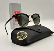 Ray-Ban RB3016 Clubmaster 51mm G-15 Green Lens Black Frame Sunglasses Unisex UV