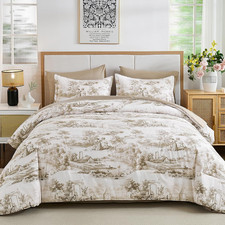 Brown Comforter Set King Size, 7 Pieces Botanical Comforters with Sheets, Soft M