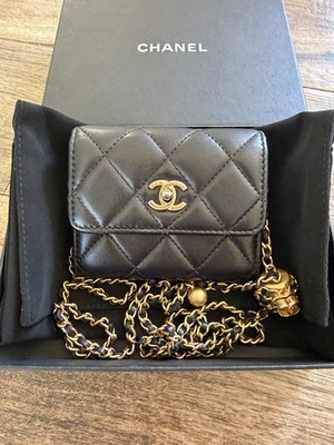 Chanel Mini Lambskin Pearl Crush Clutch with Chain Crossbody Black GHW