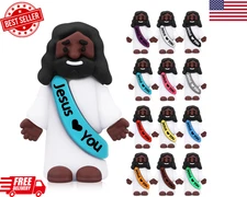Bememo 12pcs Mini Black Jesus Loves You Figures Little Jesus Figures Bulk to Hid