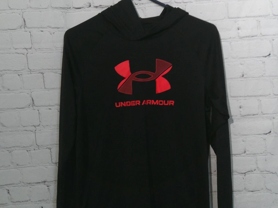 Boys Black & Pink Under Armour Long Sleeve Hooded T-Shirt size XL Loose - Image 2 of 3