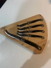 (D) Laguiole Cheese Set of 5 Black Knives and French Vintage Hand Made Cheese