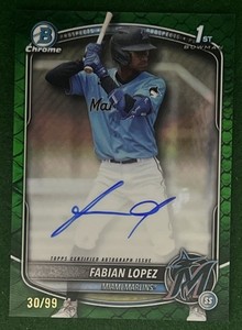 2025 Bowman- Fabian Lopez Chrome 1st Green Reptilian Refractor #CPA-FL Auto #/99