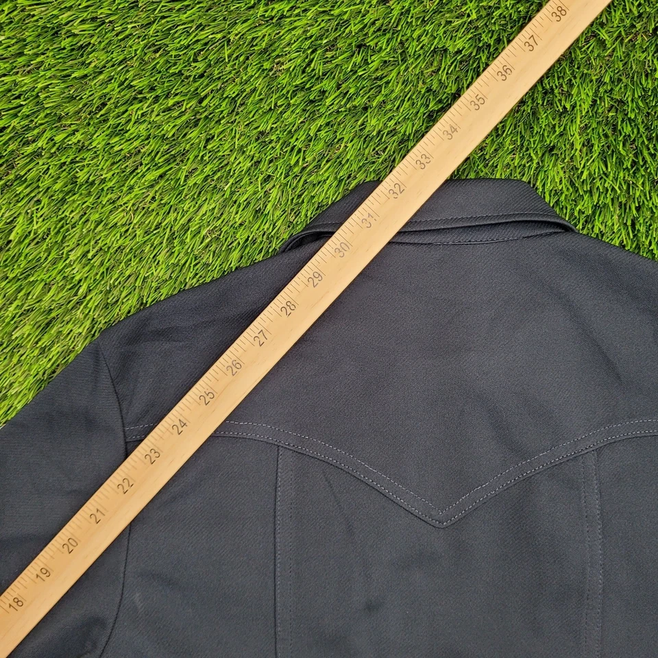 Vintage 80s LEE Hippie Western Shirt S/M 19x28 Blue Pearl-Snap - Image 3 of 4