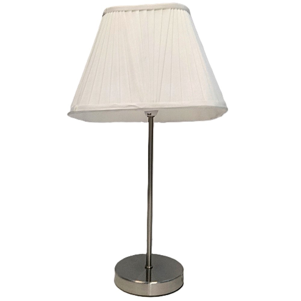 Litecraft Satin Chrome E14 Table Lamp With White Pleated Fabric Shade Clearance