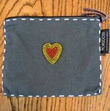 MONGOOSE South African Travel Pouch Cosmetic Bag Tribal Gray W Beaded Heart 