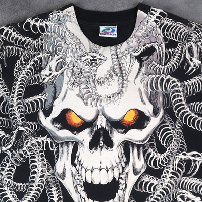 Vintage 90s Liquid Blue Size 2XL Medusa Skull Snakes Single Stitch
