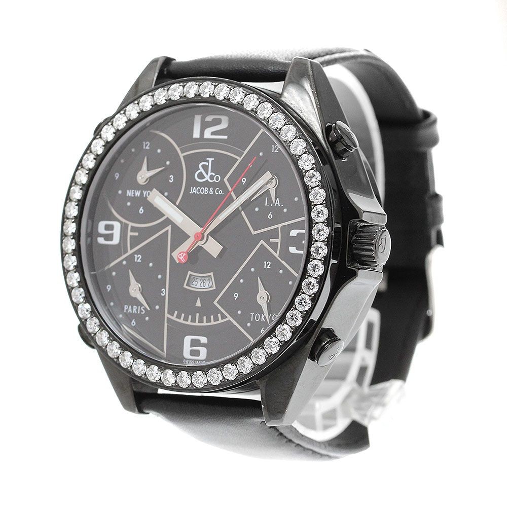 JACOB&CO Watch 6 Time Zones Diamond Bezel Date Quartz Men's