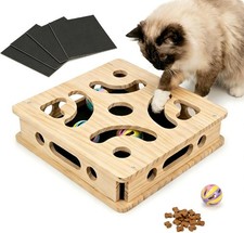 Cat Nail File Scratcher with 5 Sandpaper Pads 4 Bell Balls 8 Screw Solid Wood
