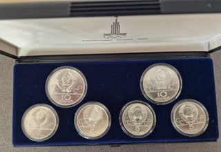 UdSSR Olympia Moskau 1980 (XXII) Münzset im Etui 5 & 10 Rubel 1977 PP