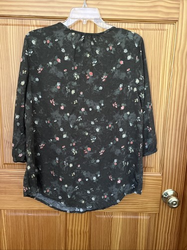 Sonoma Goods for Life Women's Blouse 1X Peasant Festival Boho Floral Olive Green - Picture 3 of 5
