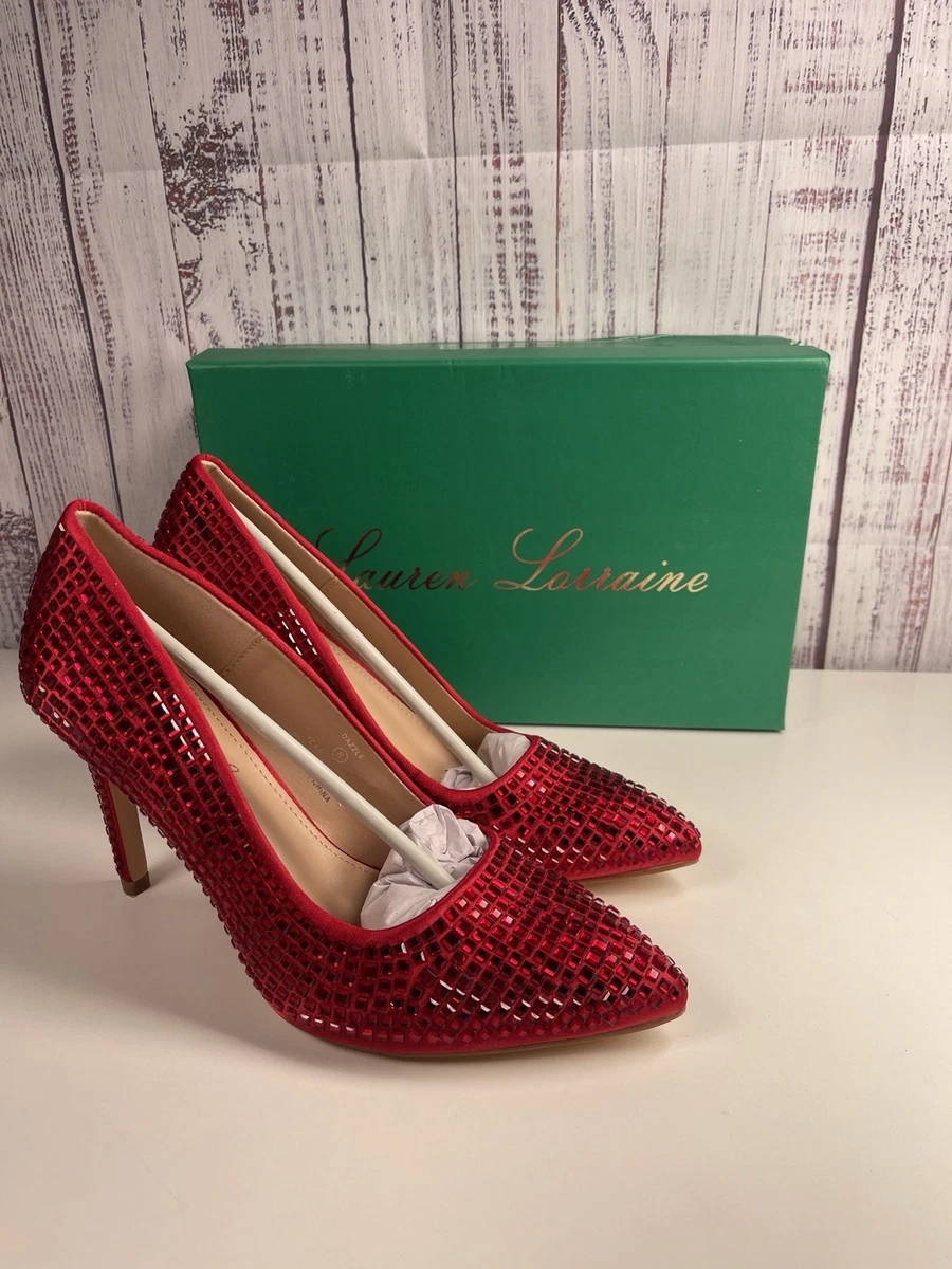 High Heels Red Sparkly Dress Shoes Red Elegant Rhinestones Pointed Toe With Buckle Evening Party Shoes High Heels Red Sparkly Dress Shoes Red Elegant Rhinestones Pointed Toe With Buckle Evening Party Shoes
