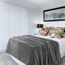 American Soft Linen Bedding Fleece Blanket Queen Size 85x90 QUEEN SIZE, Gray 