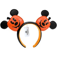 Disney-Parks Halloween Mickey Mouse Pumpkin Jack-o'-Lantern Headband Ears