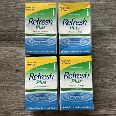 REFRESH PLUS Lubricant Eye Drops Preservative- 4 boxes of 50 count=200ct 12/2026