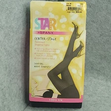 SPANX Star Power Sz E Black Ribbed Row Patterned Shaping Tights Center Stage USA