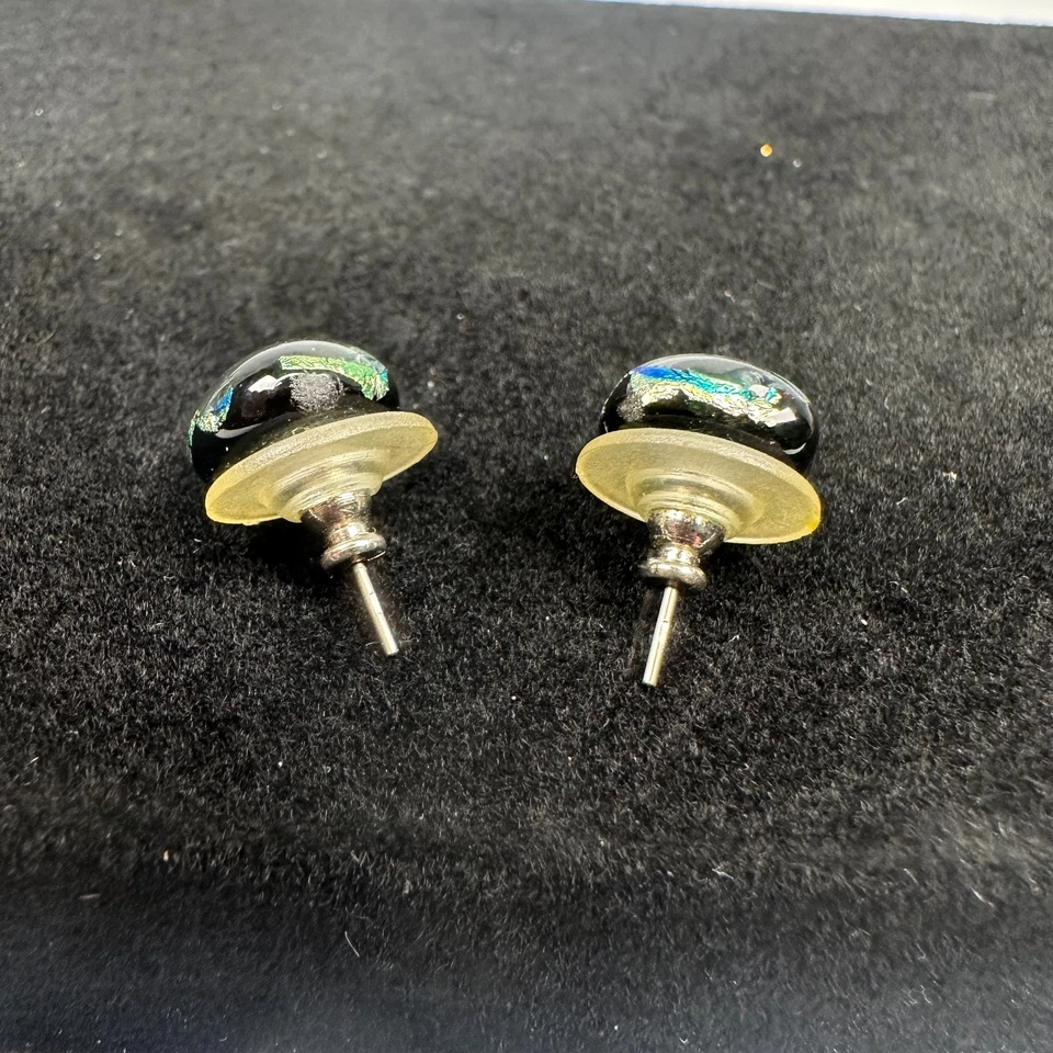 Aretes de vidrio dicroico hechos a mano - Arte iridiscente vidrio poste joyería Foto 2 de 3