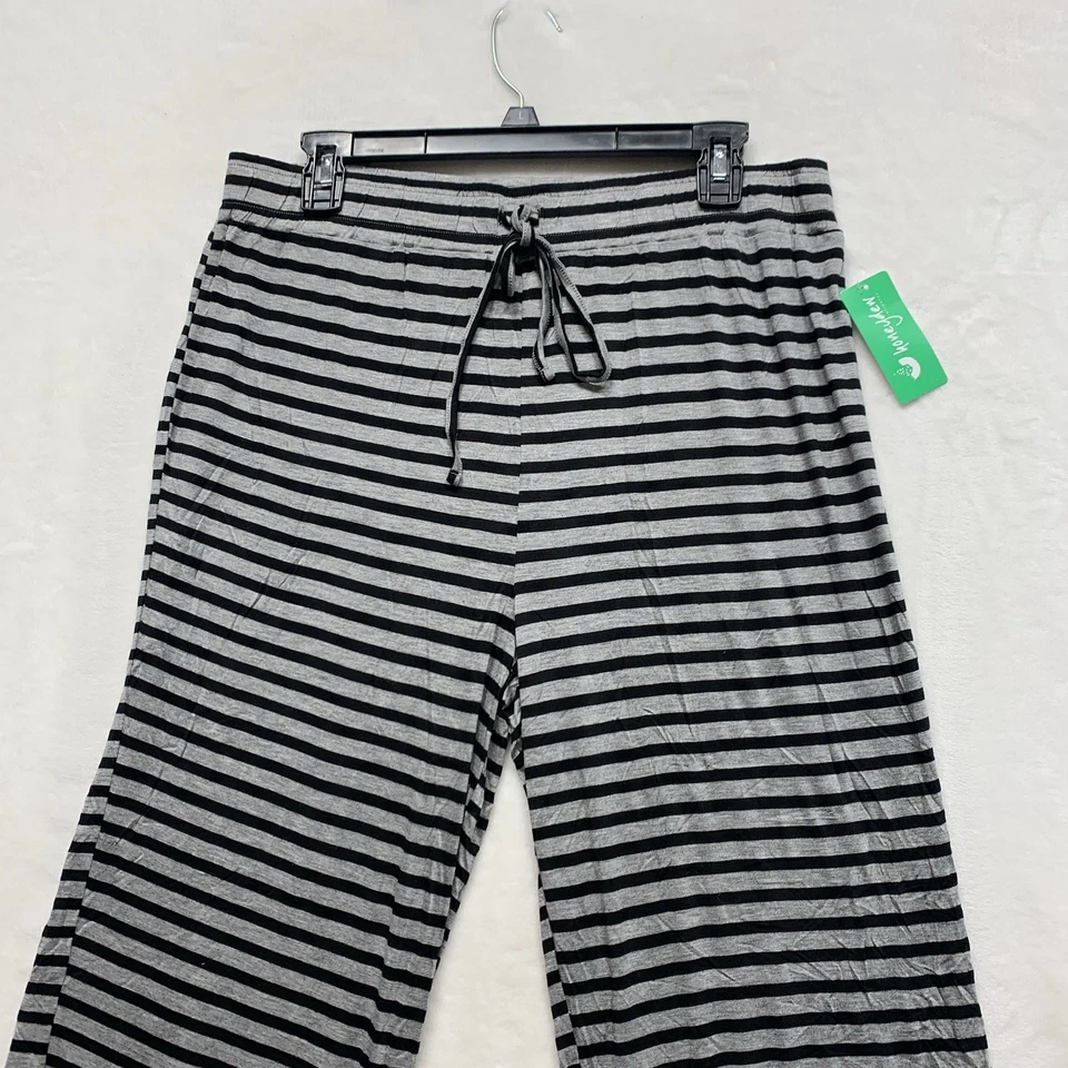 Pantalones de salón pijama Honeydew para mujer nuevos con etiquetas negros/grises a rayas talla L puños de encaje Foto 3 de 4
