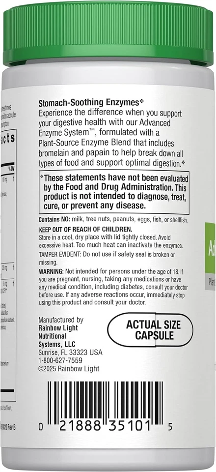 Rainbow Light Advanced Enzyme System Capsules, 90 Count 90 (Pack of 1)  - Изображение 2 из 3