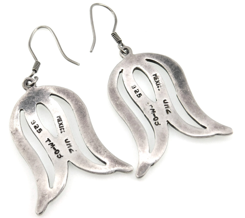 Signed JMZ Taxco Mexico 925 Sterling Silver Tulip Flower Dangle Earrings - Picture 2 of 5