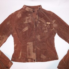 Fubu Jacket Women Small Corduroy Y2k Brown Tan Zip Up Pit To Pit 17" Length 18"