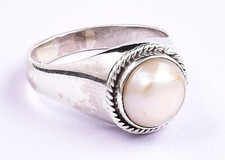 Handmade 925 Sterling Silver Round Pearl Gemstone Trending Designer Unisex Ring