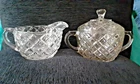 Hocking Glass Co. Waterford/Waffle Clear Crystal Creamer and Sugar with Lid