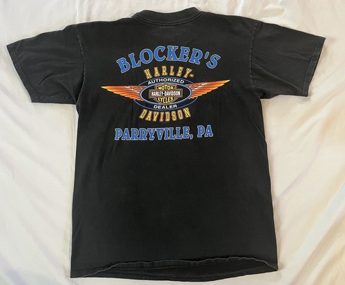 Vintage Harley Davidson T Shirt Blocker’s Parryville PA Short Sleeve Wolf Fire L - Picture 2 of 20