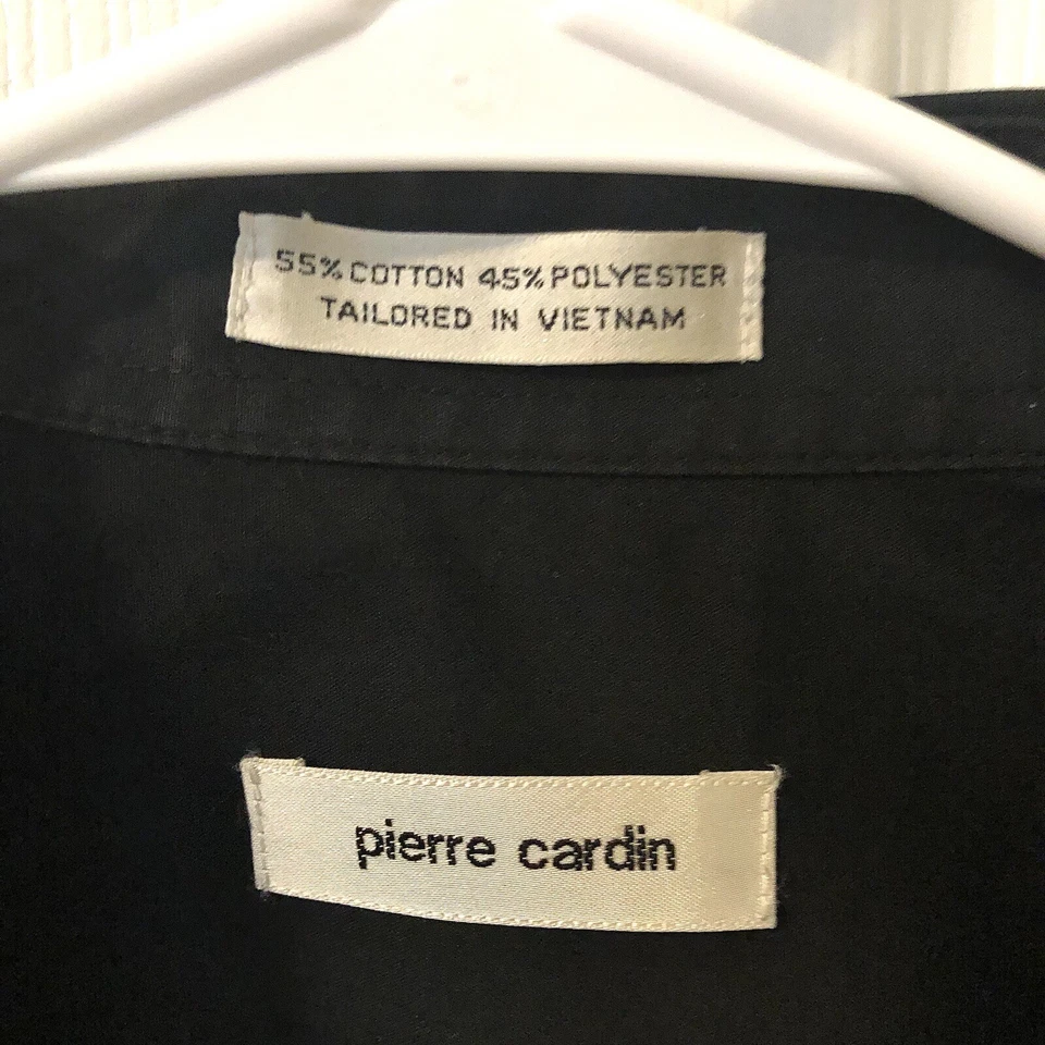 Camisa de vestir Pierre Cardin para hombre talla 2XL negra abotonada manga larga cuello 18. Foto 3 de 4