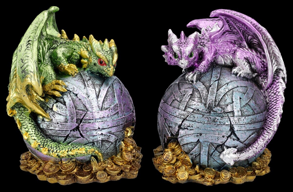 Set of 2 piggy banks - Dragon treasure - Box money gift piggy bank Dragon