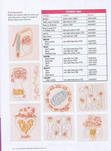 Embroidery Pattern Jennifer Reynolds Shabby Roses Love Hope Dream 23 cm x 35 cm - Picture 5 of 9