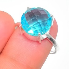 Swiss Blue Topaz Gemstone 925 Sterling Silver Handmade Jewelry Ring Size 8 US 
